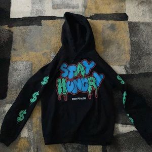 Black and green hoodie, good condition.